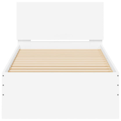 Bedframe met hoofdbord bewerkt hout wit 75x190 cm