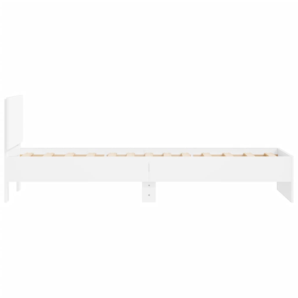 Bedframe met hoofdbord bewerkt hout wit 75x190 cm