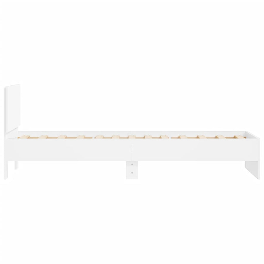Bedframe met hoofdbord bewerkt hout wit 75x190 cm
