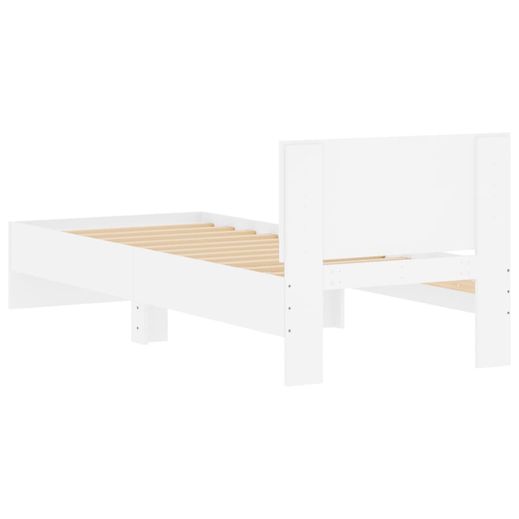 Bedframe met hoofdbord bewerkt hout wit 75x190 cm