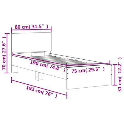 Bedframe met hoofdbord bewerkt hout wit 75x190 cm