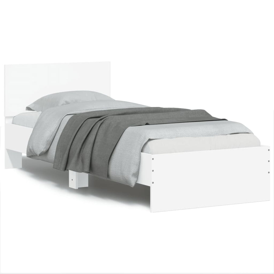 Bedframe met hoofdbord bewerkt hout wit 75x190 cm