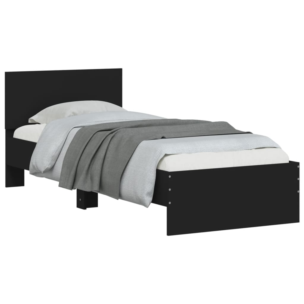 Bedframe met hoofdbord bewerkt hout zwart 75x190 cm
