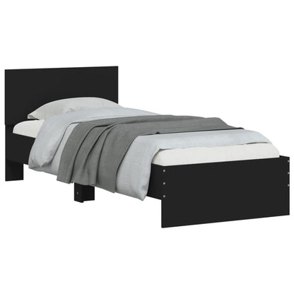 Bedframe met hoofdbord bewerkt hout zwart 75x190 cm