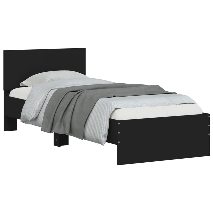 Bedframe met hoofdbord bewerkt hout zwart 75x190 cm