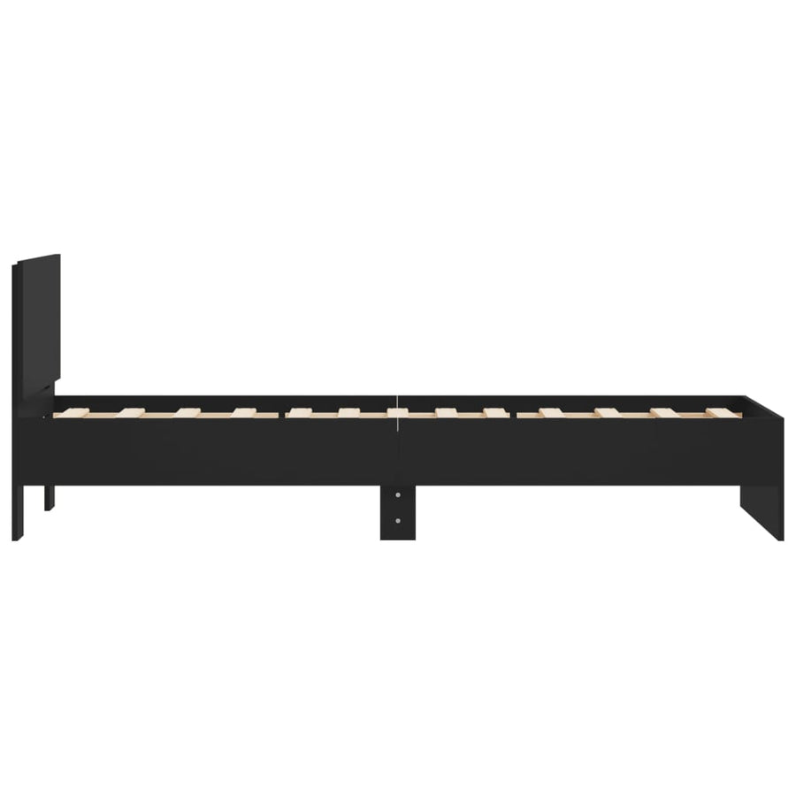 Bedframe met hoofdbord bewerkt hout zwart 75x190 cm