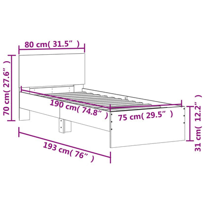 Bedframe met hoofdbord bewerkt hout zwart 75x190 cm