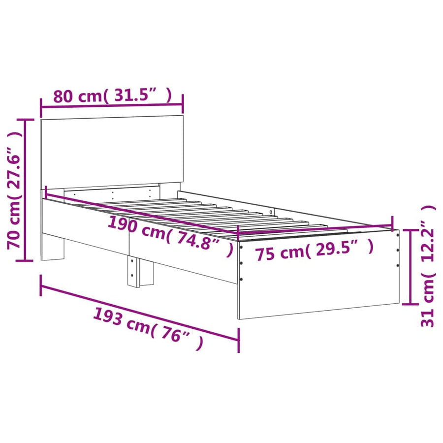 Bedframe met hoofdbord bewerkt hout zwart 75x190 cm