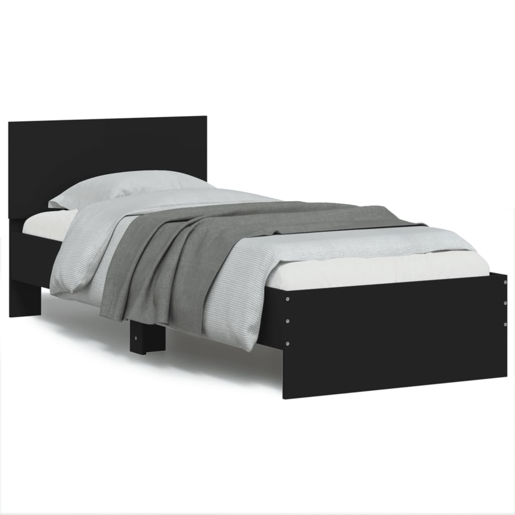Bedframe met hoofdbord bewerkt hout zwart 75x190 cm