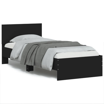 Bedframe met hoofdbord bewerkt hout zwart 75x190 cm