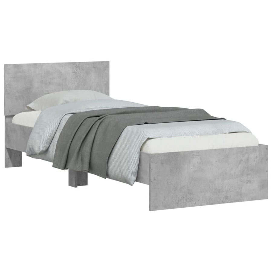 Bedframe met hoofdbord bewerkt hout betongrijs 75x190 cm 75 x 190 cm Betongrijs