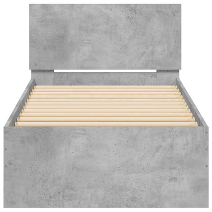 Bedframe met hoofdbord bewerkt hout betongrijs 75x190 cm 75 x 190 cm Betongrijs