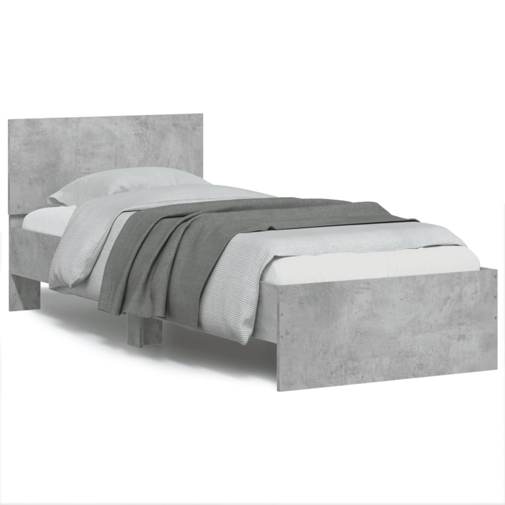 Bedframe met hoofdbord bewerkt hout betongrijs 75x190 cm 75 x 190 cm Betongrijs