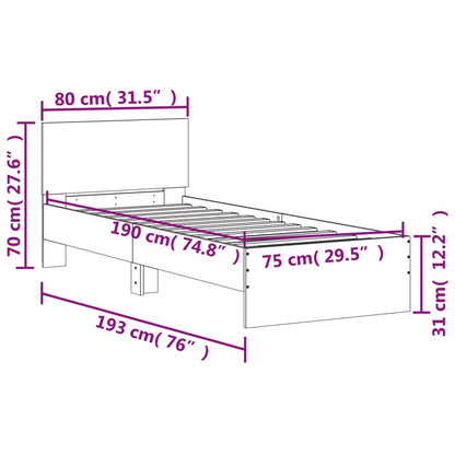 Bedframe met hoofdbord bewerkt hout gerookt eiken 75x190 cm