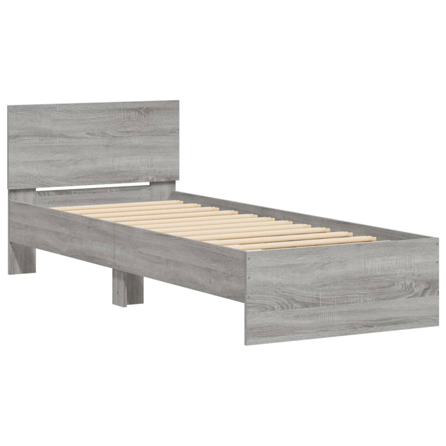 Bedframe met hoofdbord bewerkt hout grijs sonoma 75x190 cm