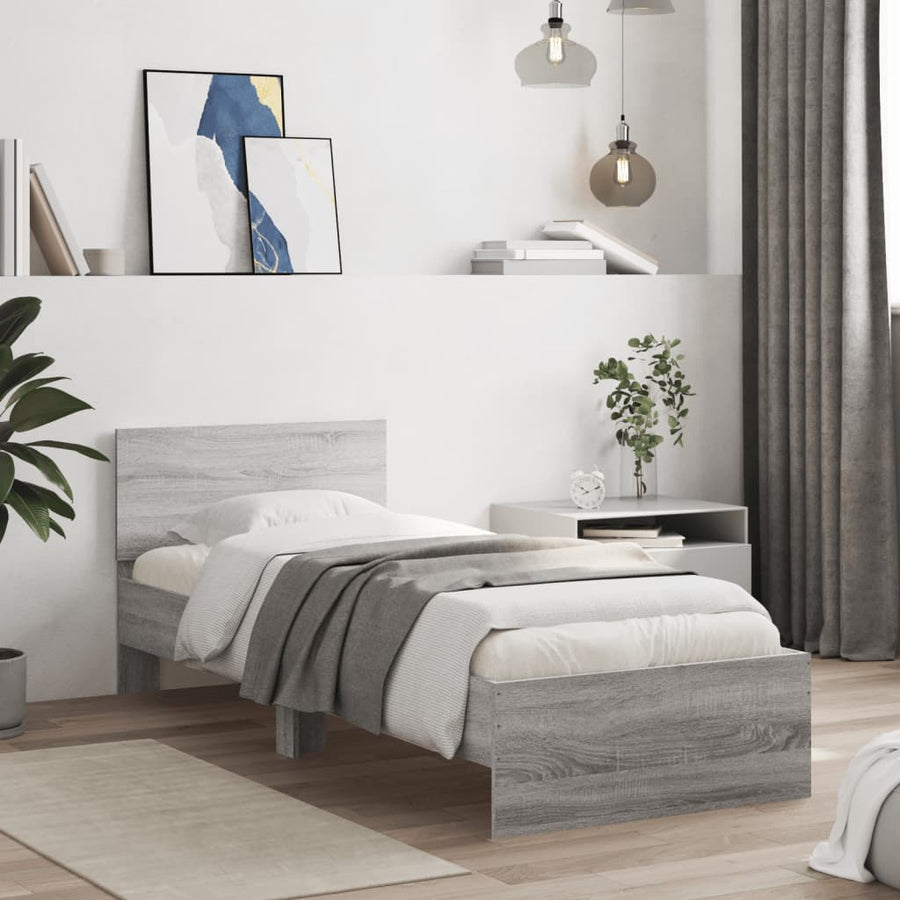 Bedframe met hoofdbord bewerkt hout grijs sonoma 75x190 cm