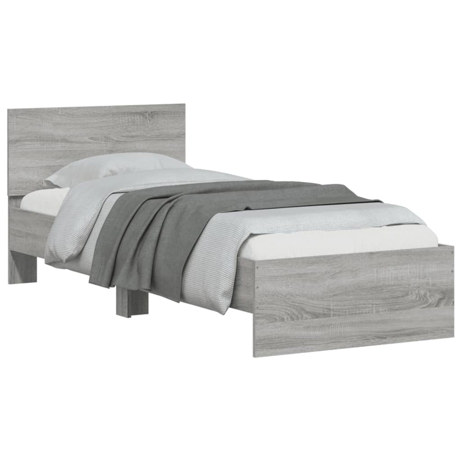Bedframe met hoofdbord bewerkt hout grijs sonoma 75x190 cm