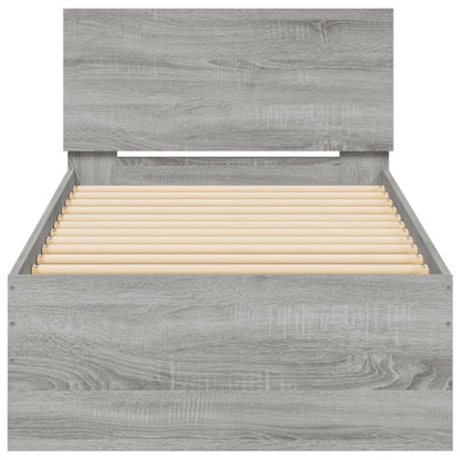 Bedframe met hoofdbord bewerkt hout grijs sonoma 75x190 cm
