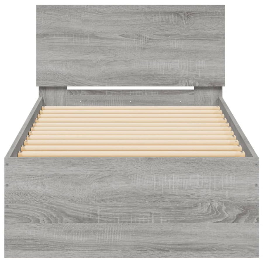 Bedframe met hoofdbord bewerkt hout grijs sonoma 75x190 cm