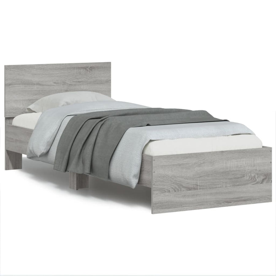 Bedframe met hoofdbord bewerkt hout grijs sonoma 75x190 cm
