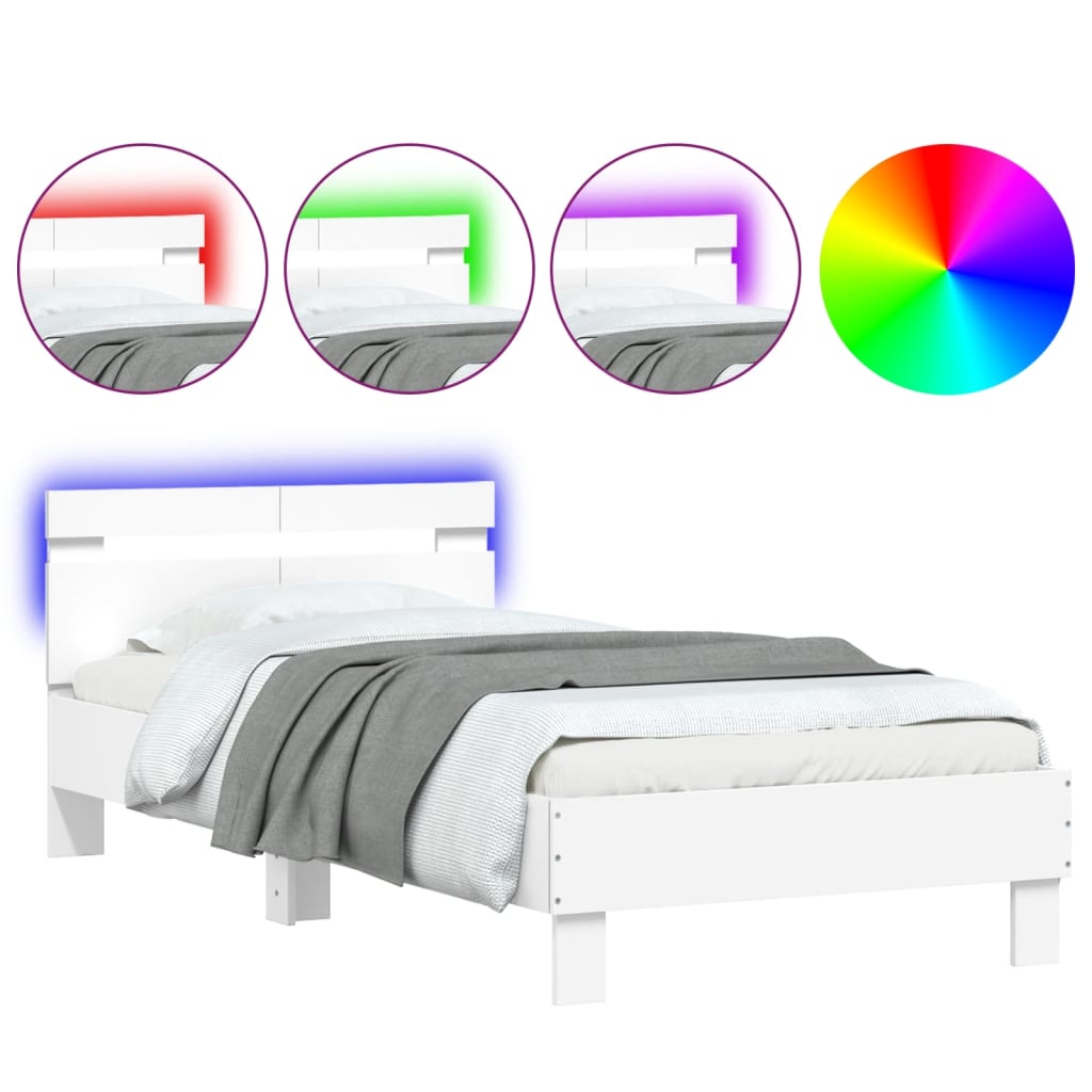 Bedframe met hoofdbord en LED-verlichting wit 100x200 cm