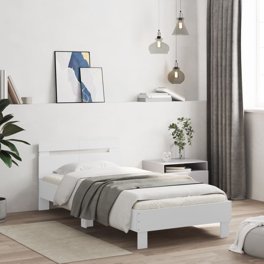 Bedframe met hoofdbord en LED-verlichting wit 100x200 cm