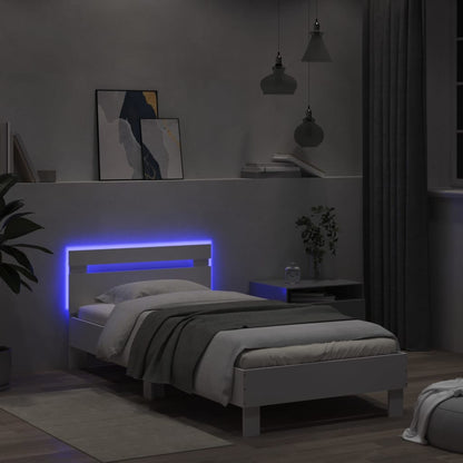 Bedframe met hoofdbord en LED-verlichting wit 100x200 cm