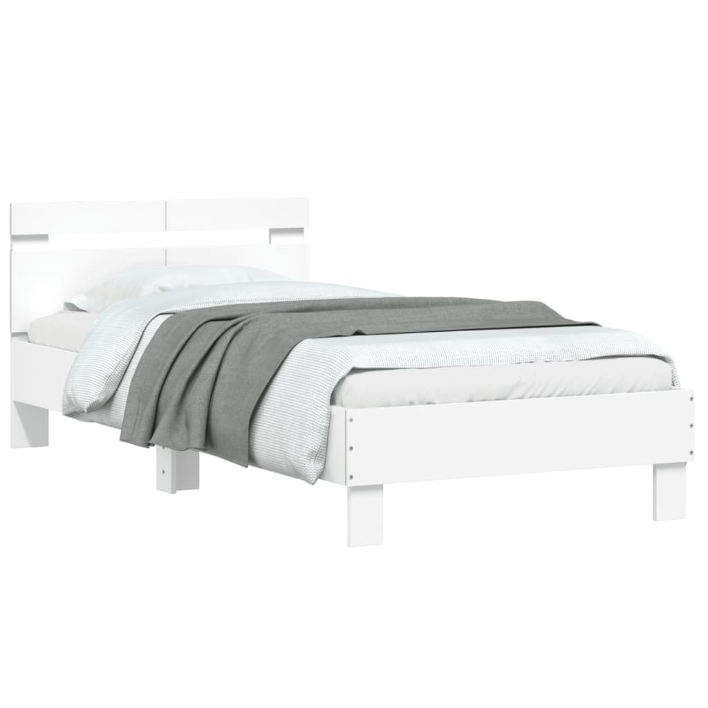 Bedframe met hoofdbord en LED-verlichting wit 100x200 cm