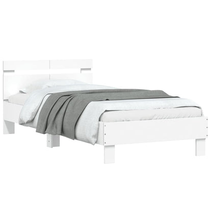 Bedframe met hoofdbord en LED-verlichting wit 100x200 cm
