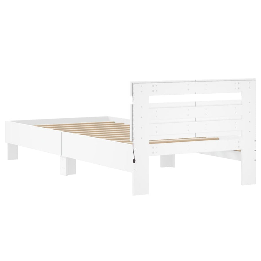 Bedframe met hoofdbord en LED-verlichting wit 100x200 cm