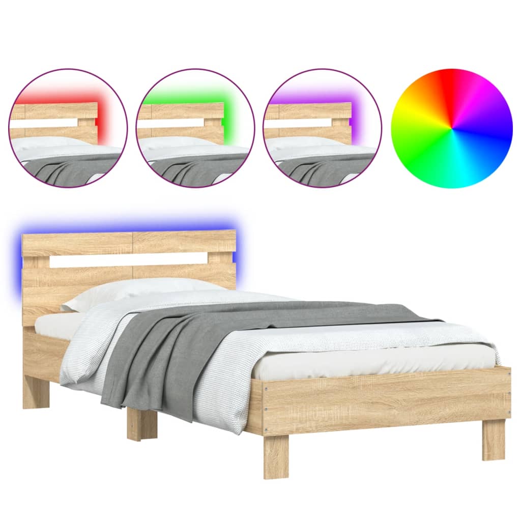 Bedframe met hoofdbord en LED sonoma eikenkleurig 100x200 cm