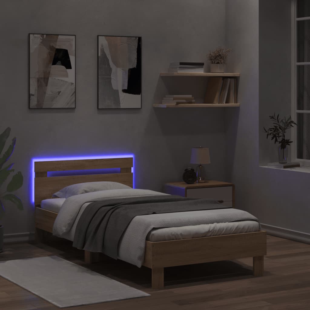 Bedframe met hoofdbord en LED sonoma eikenkleurig 100x200 cm