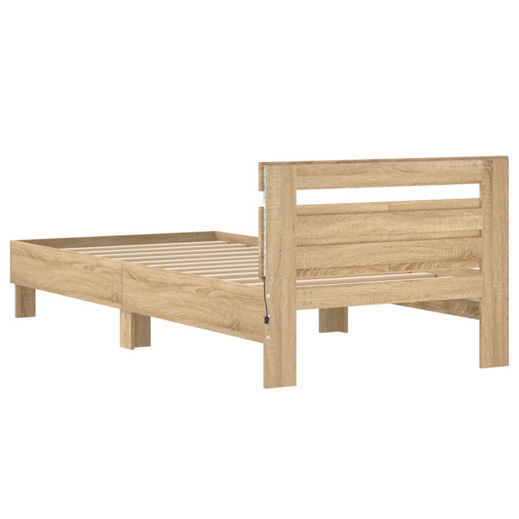 Bedframe met hoofdbord en LED sonoma eikenkleurig 100x200 cm