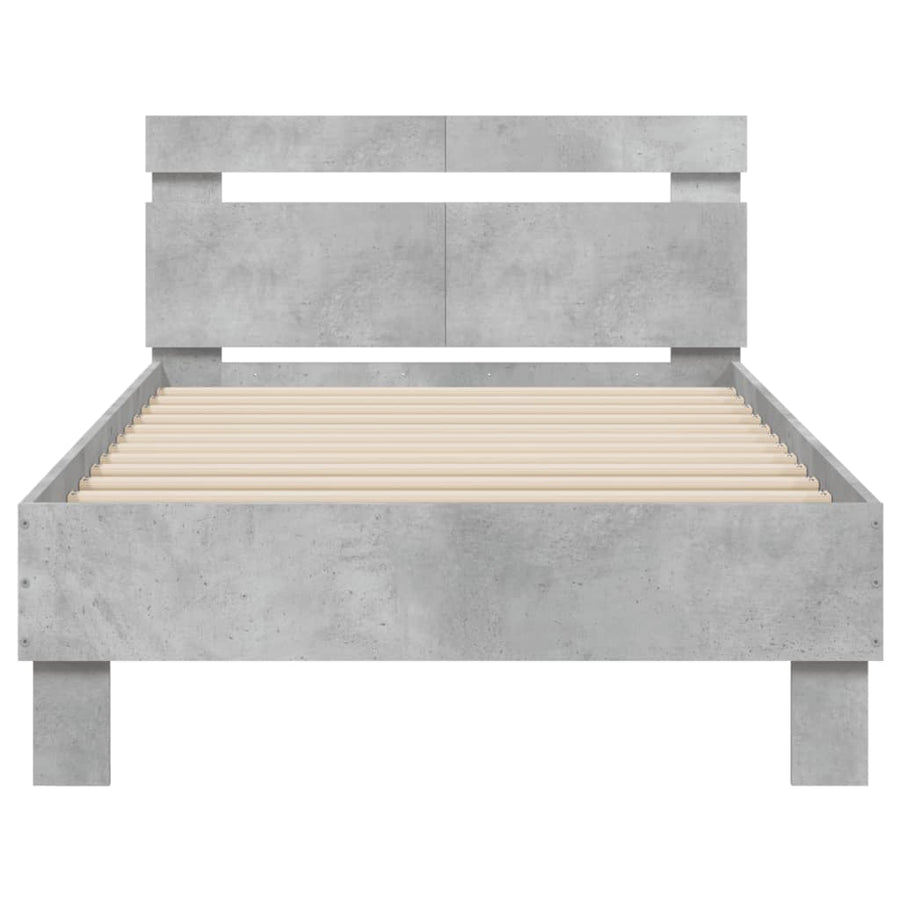 Bedframe met hoofdbord en LED-verlichting betongrijs 100x200 cm