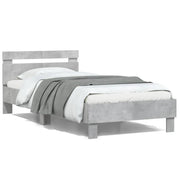 Bedframe 100x200 cm betongrijs met hoofdbord en led