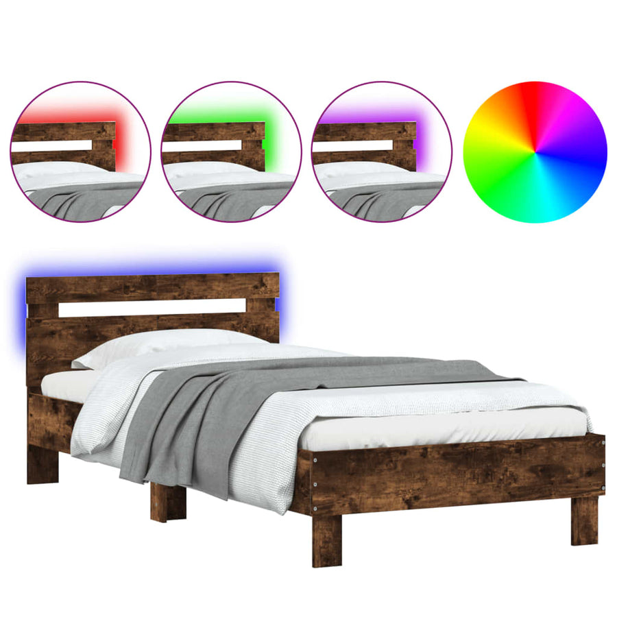 Bedframe met hoofdbord en LED gerookt eikenkleur 100x200 cm
