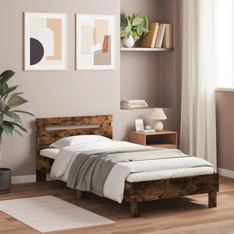 Bedframe met hoofdbord en LED gerookt eikenkleur 100x200 cm