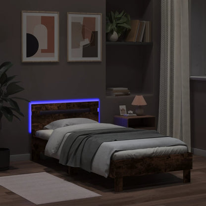Bedframe met hoofdbord en LED gerookt eikenkleur 100x200 cm