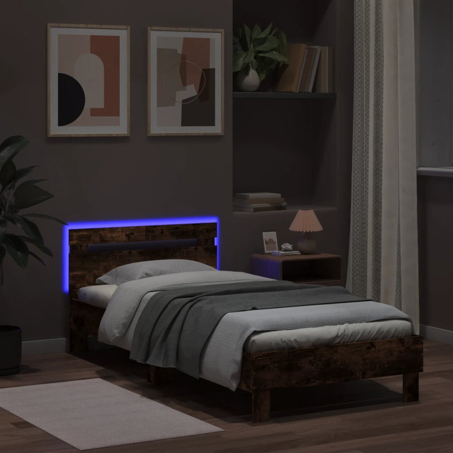 Bedframe met hoofdbord en LED gerookt eikenkleur 100x200 cm