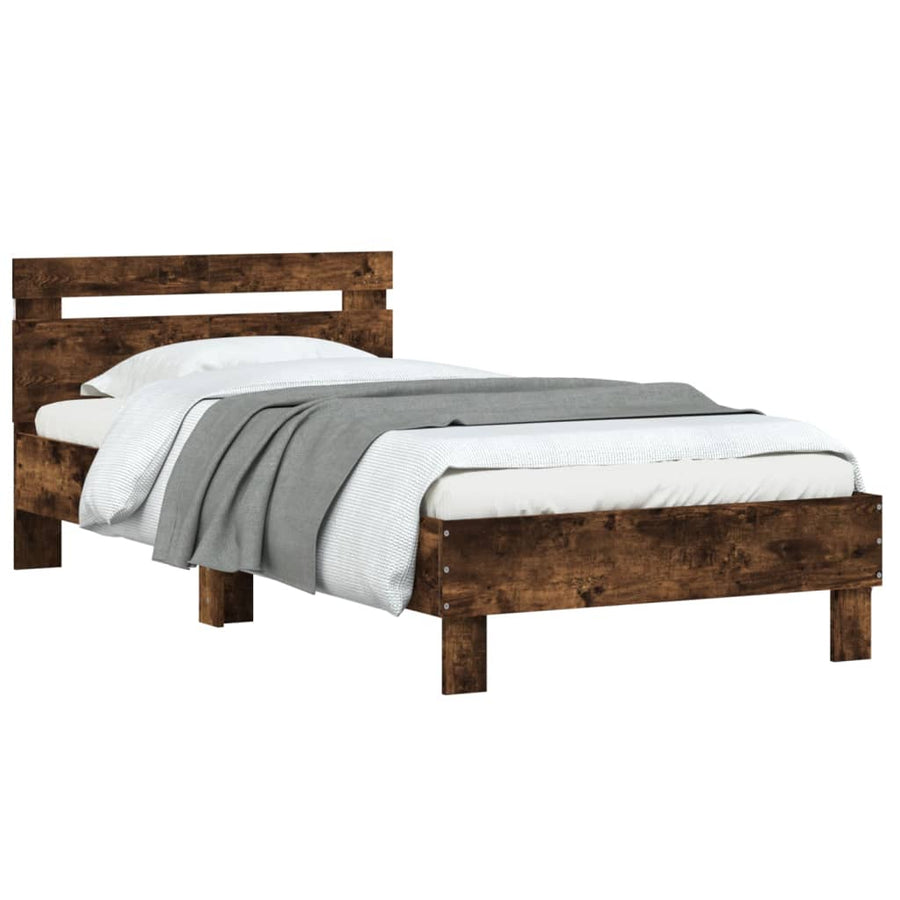 Bedframe met hoofdbord en LED gerookt eikenkleur 100x200 cm