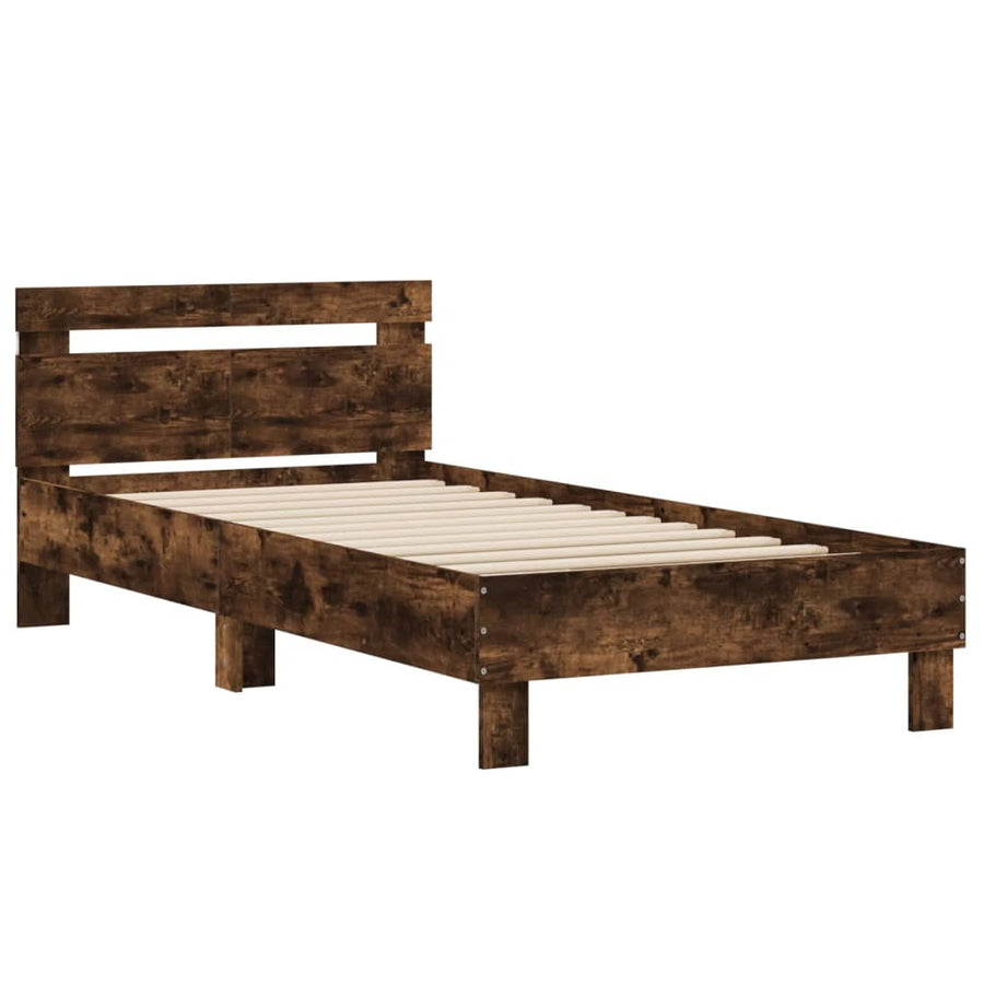 Bedframe met hoofdbord en LED gerookt eikenkleur 100x200 cm