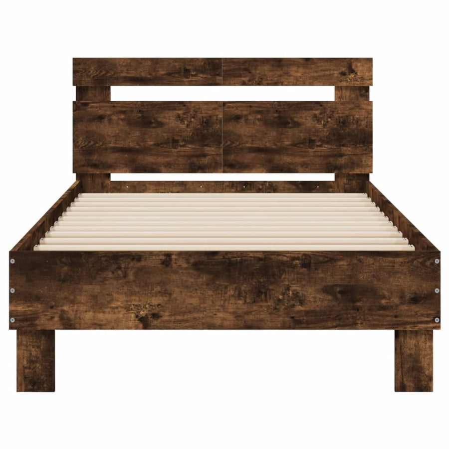 Bedframe met hoofdbord en LED gerookt eikenkleur 100x200 cm