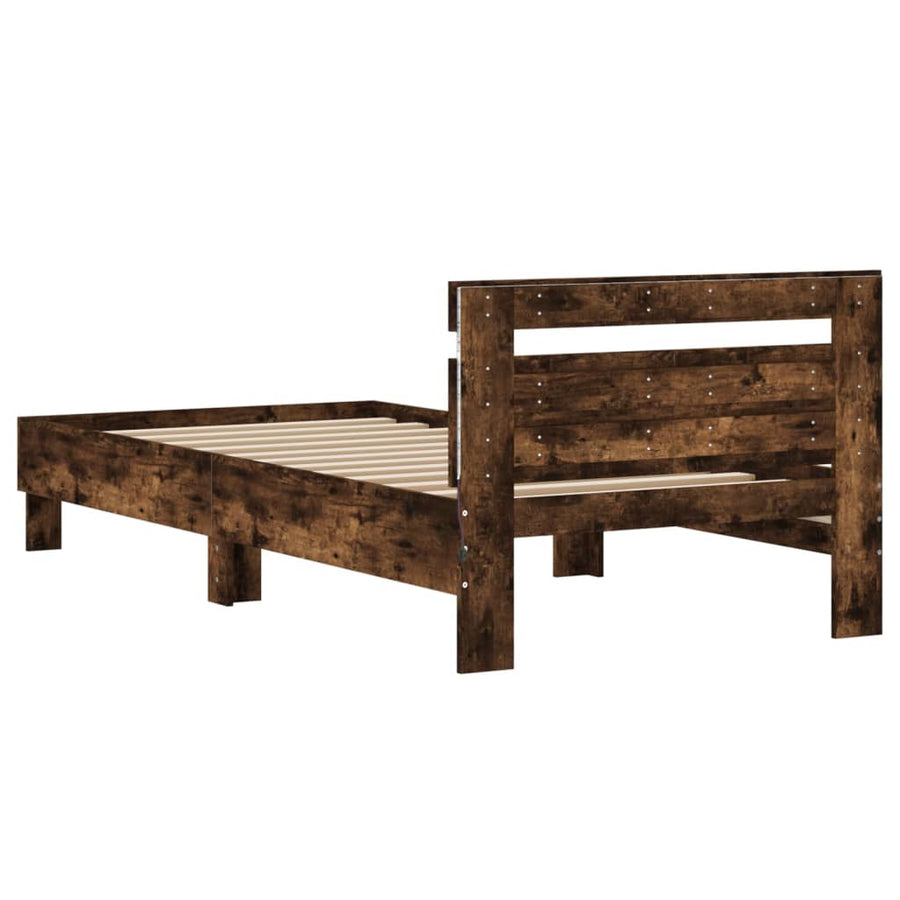 Bedframe met hoofdbord en LED gerookt eikenkleur 100x200 cm