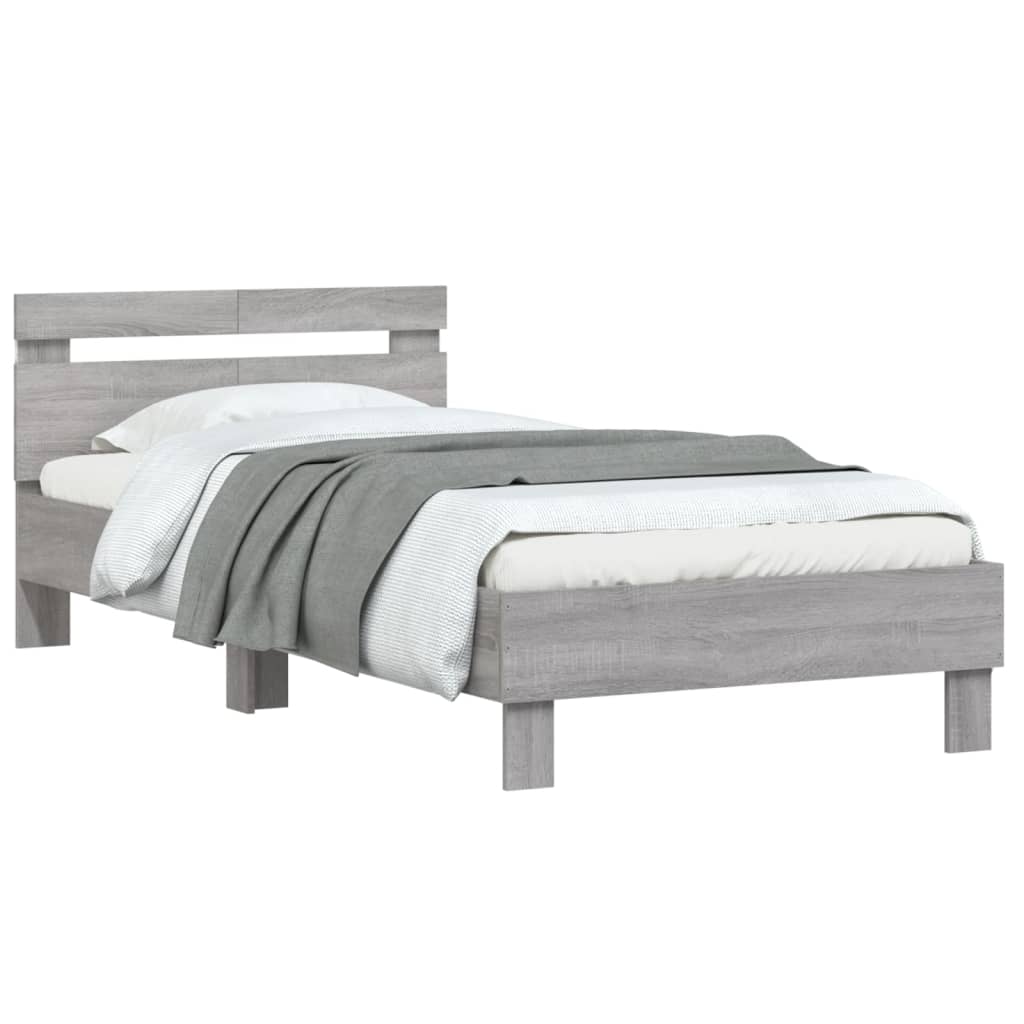 Bedframe met hoofdbord en LED grijs sonoma eiken 100x200 cm