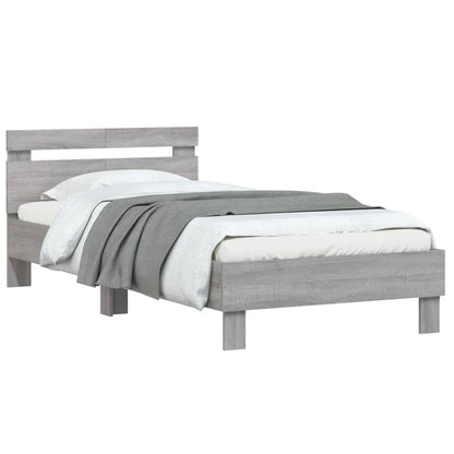 Bedframe met hoofdbord en LED grijs sonoma eiken 100x200 cm