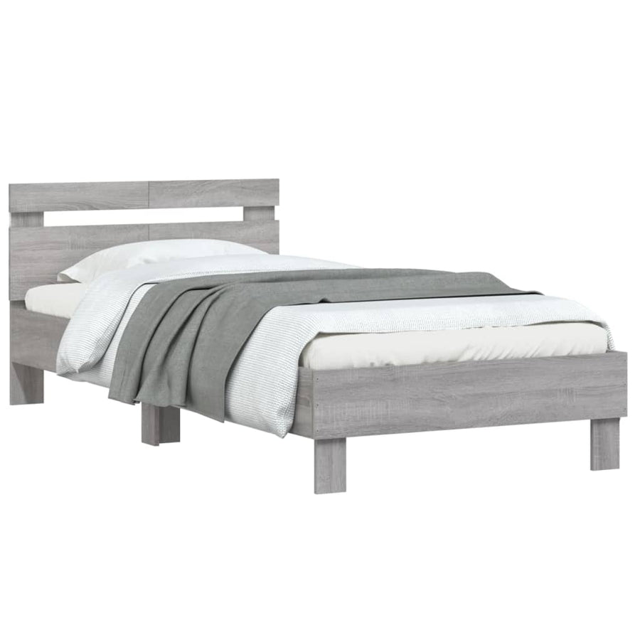 Bedframe met hoofdbord en LED grijs sonoma eiken 100x200 cm