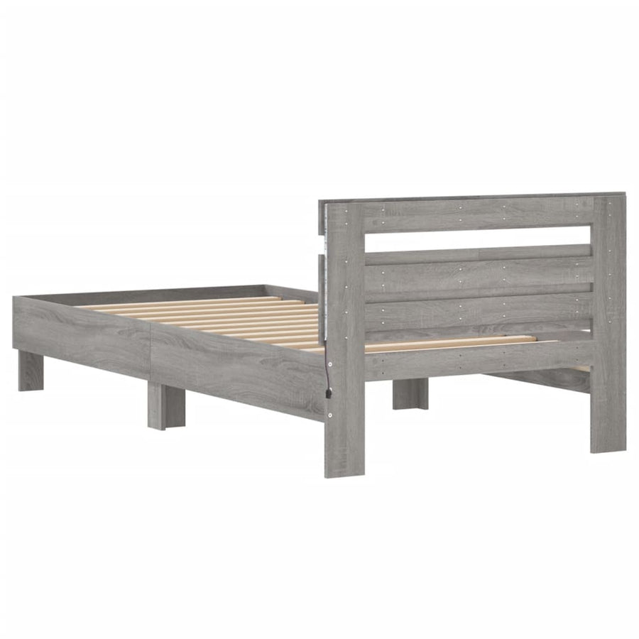 Bedframe met hoofdbord en LED grijs sonoma eiken 100x200 cm