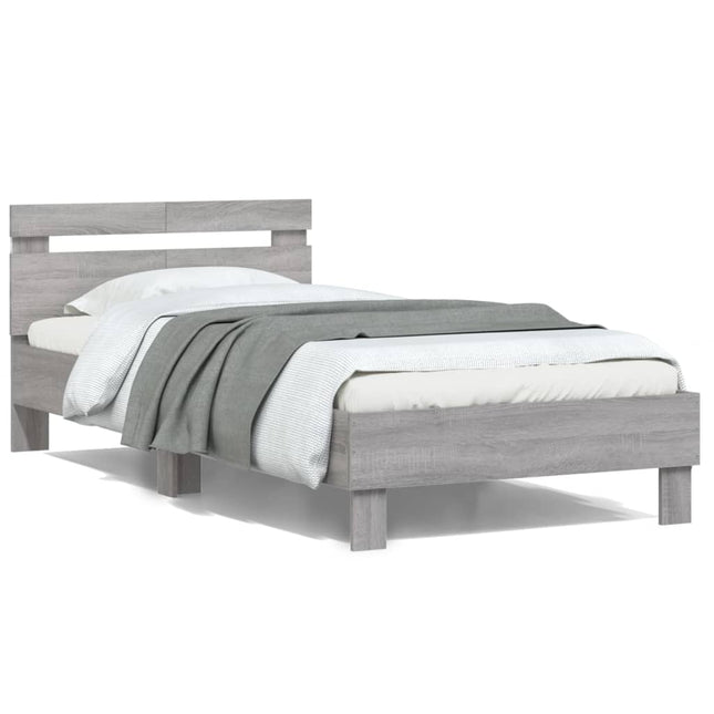 Bedframe met hoofdbord en LED grijs sonoma eiken 100x200 cm