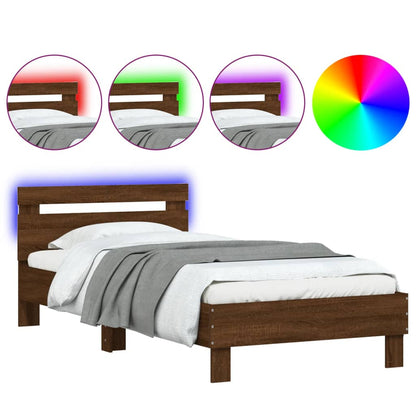 Bedframe met hoofdbord en LED bruineikenkleurig 100x200 cm 100 x 200 cm bruin eikenkleur