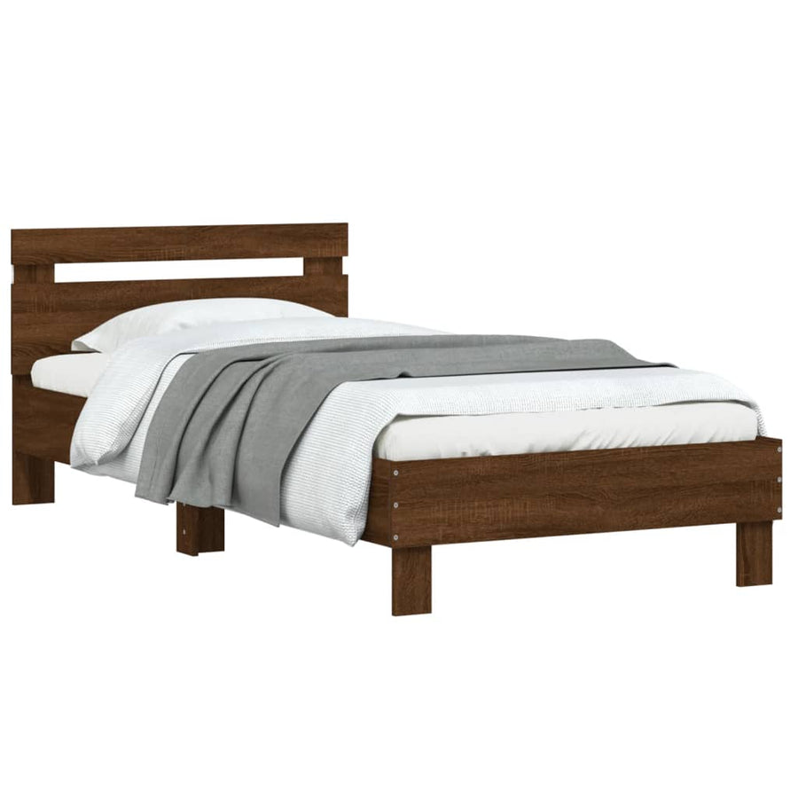 Bedframe met hoofdbord en LED bruineikenkleurig 100x200 cm 100 x 200 cm bruin eikenkleur